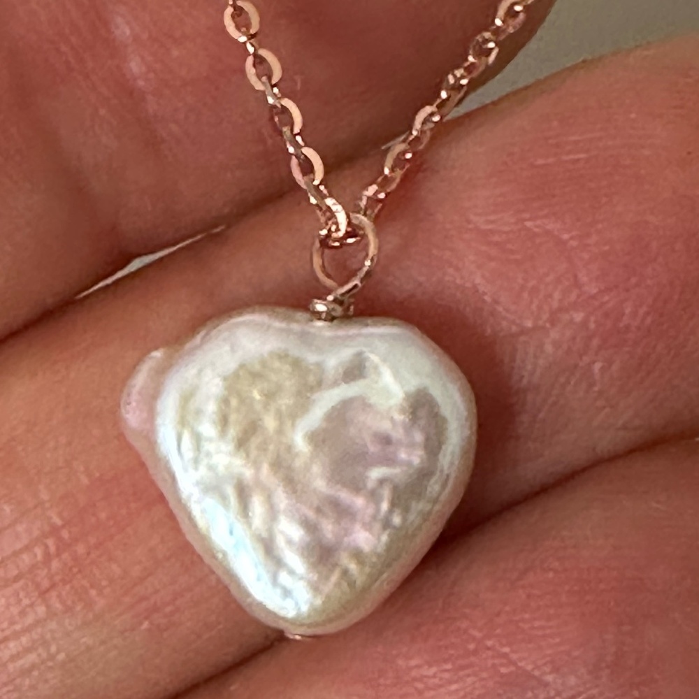 12.9mm Cultured Pearl - Heart Shaped 14K ROSE Gold over 925 Silver (Adjustable)